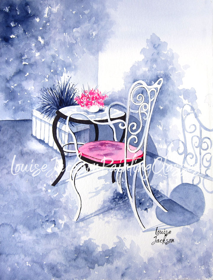 chair in a quiet place watercolor painting video lesson image