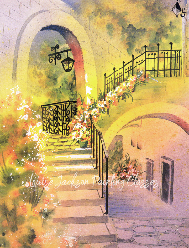 Shineshine in the archway watercolor painting epacket image.