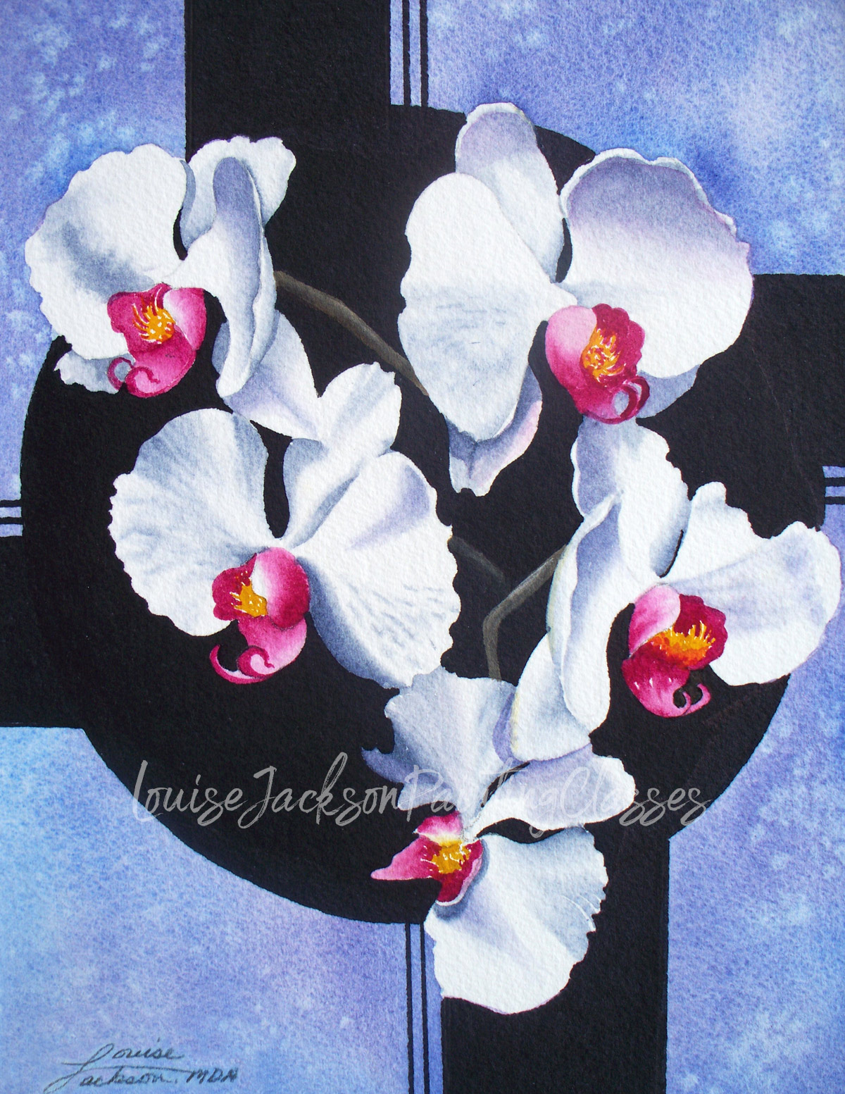 white phalaenopsis orchids watercolor painting e-packet image